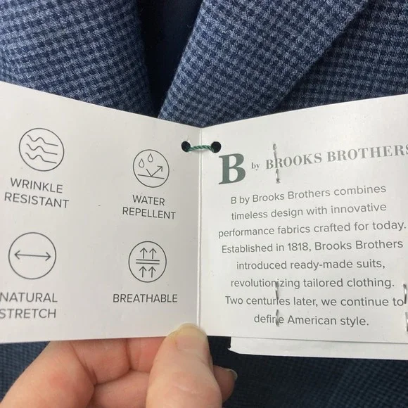 B by Brooks Brothers Mens Classic fit Sport Coat Blazer 40R Blue‎ Check F01172 - Picture 15 of 15